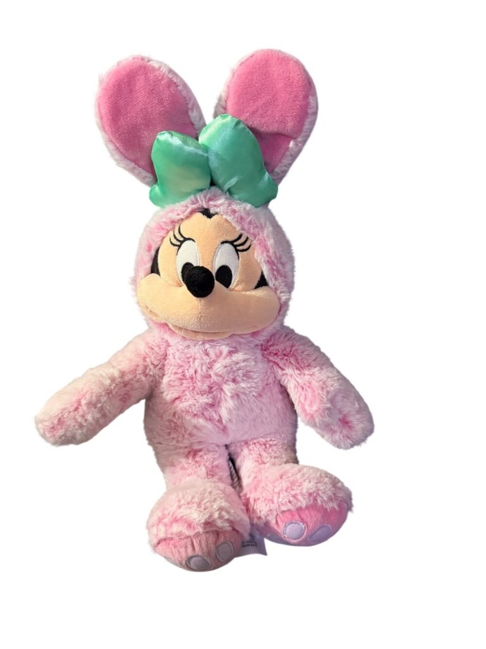 Disney Minnie Mouse Pink Bunny Plush Toy 14” With Green Bow Easter Theme Stuffed